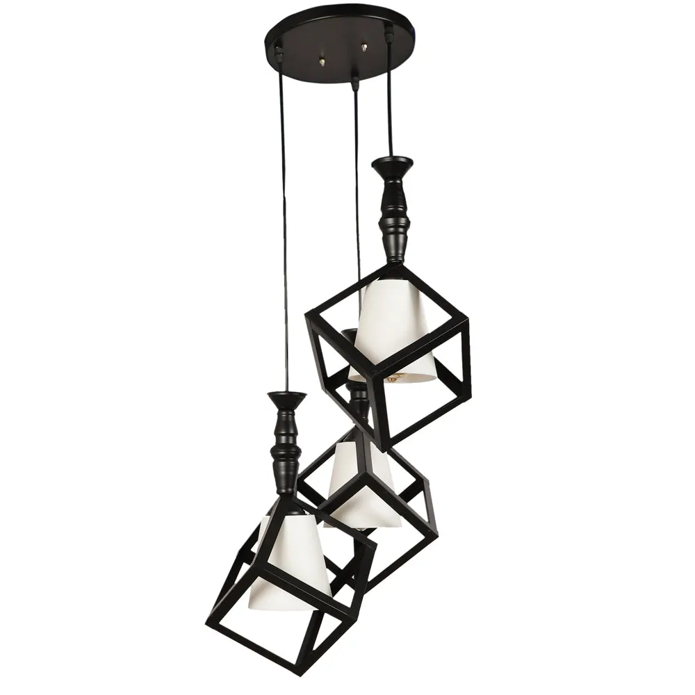 Wooden Black Framed White Glass Cluster Hanging Lights