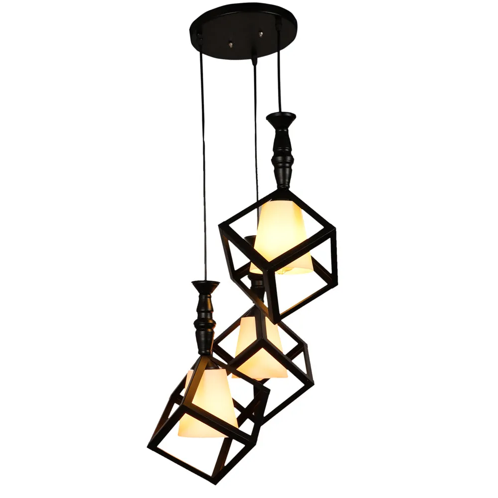Wooden Black Framed White Glass Cluster Hanging Lights