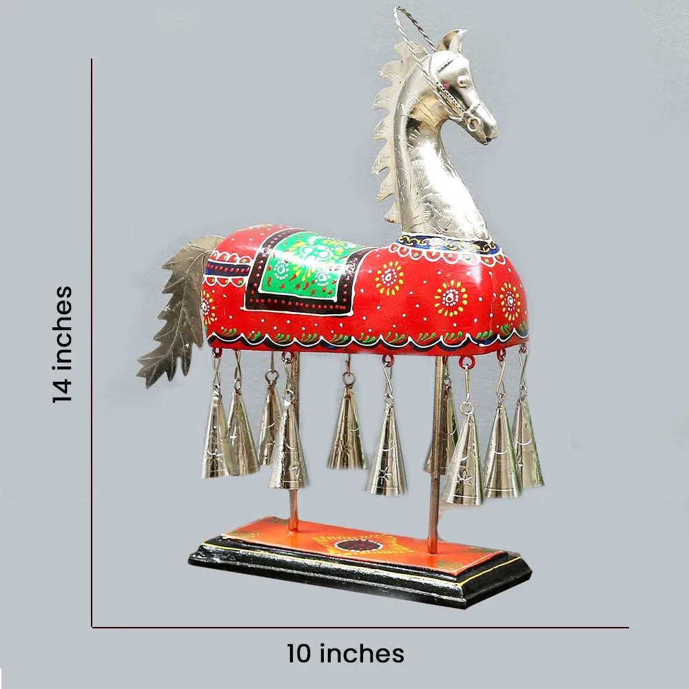Wooden Carved Horse Metal Animal Figurine / Showpiece