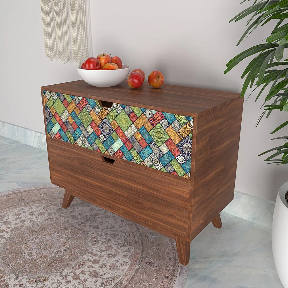 Wooden Chest Of 2 Drawers In Ethnic Design