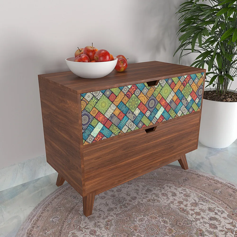 Wooden Chest Of 2 Drawers In Ethnic Design