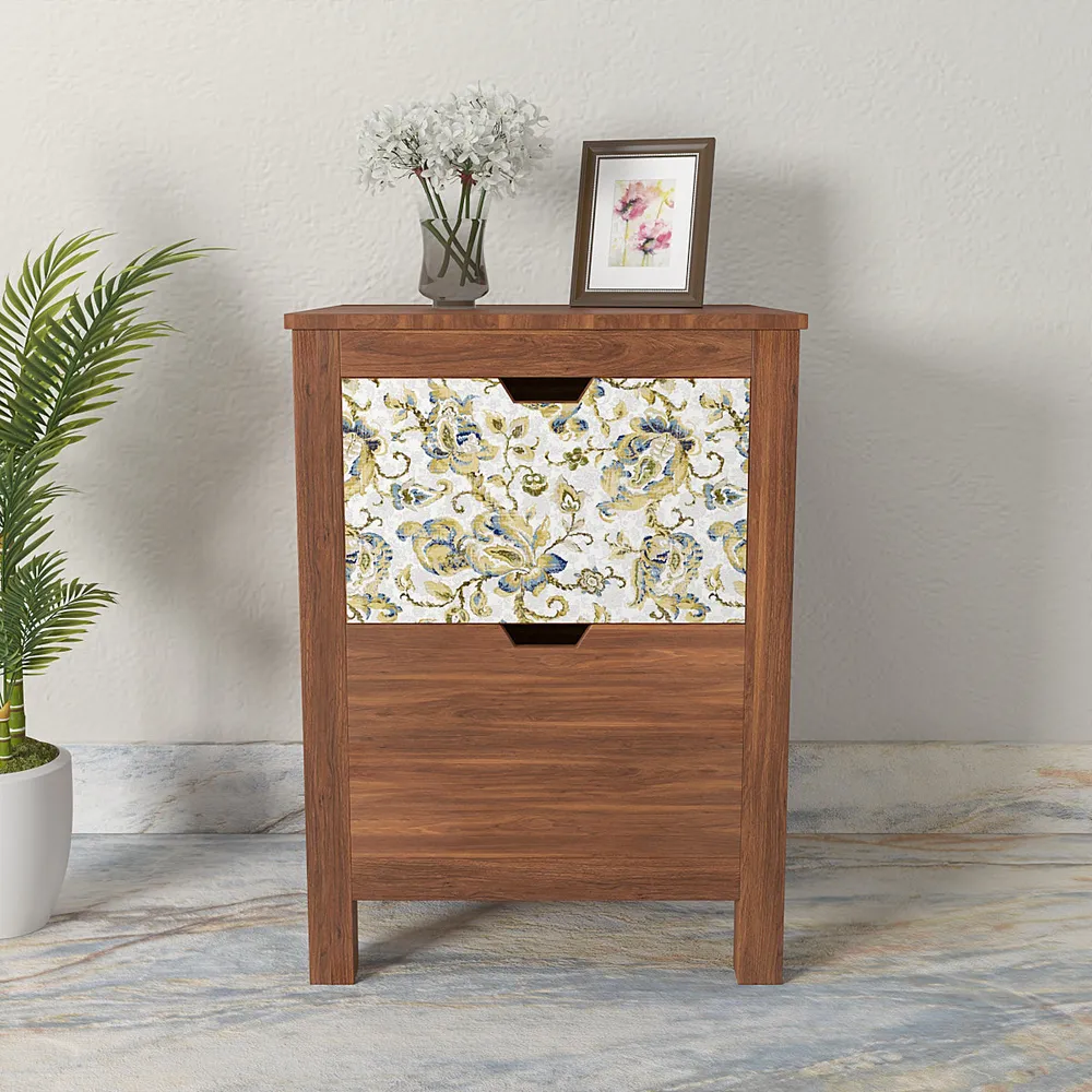 Wooden Chest Of 2 Drawers In Yellow Floral Design