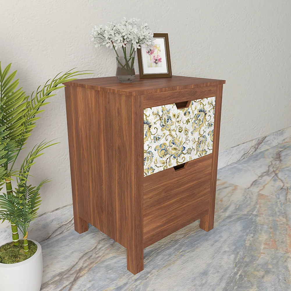 Wooden Chest Of 2 Drawers In Yellow Floral Design