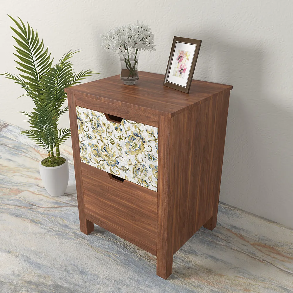 Wooden Chest Of 2 Drawers In Yellow Floral Design