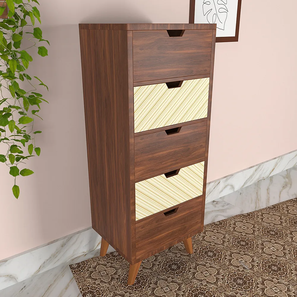 Wooden Chest Of 5 Drawers In Contemporary Highlights