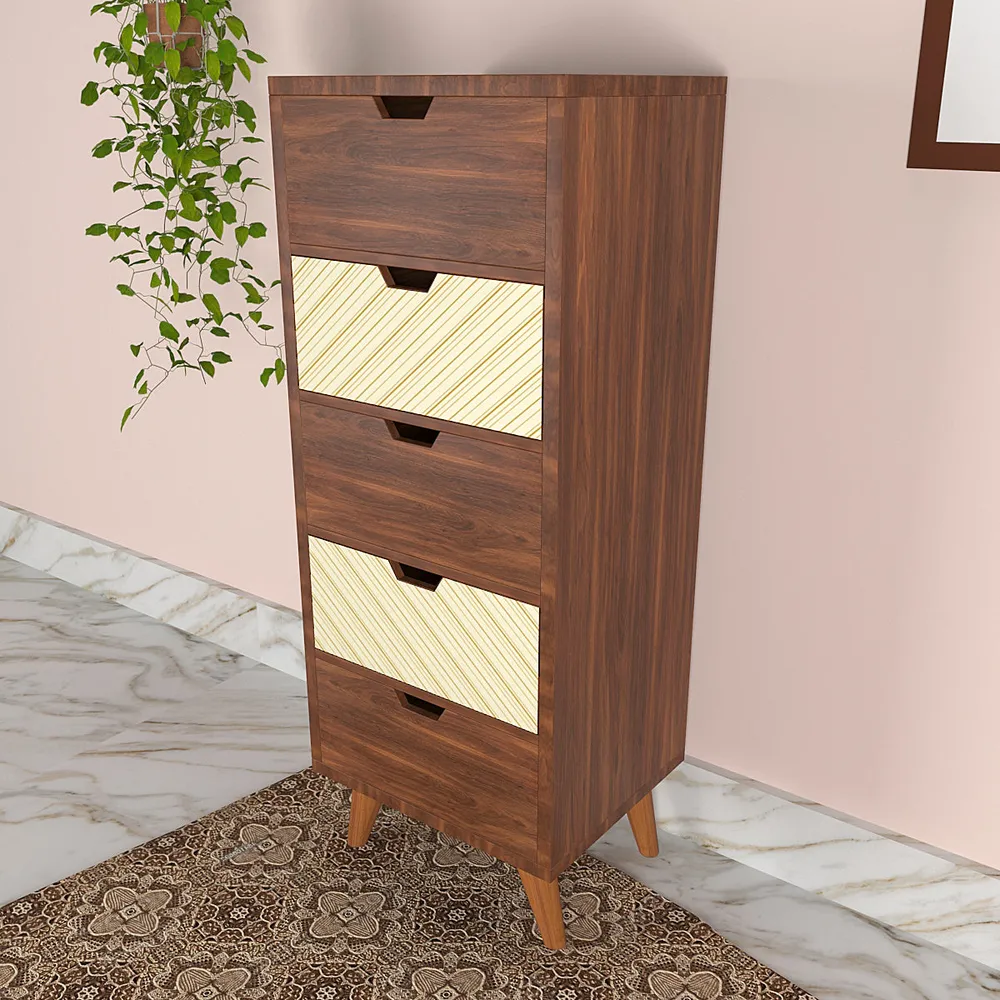 Wooden Chest Of 5 Drawers In Contemporary Highlights