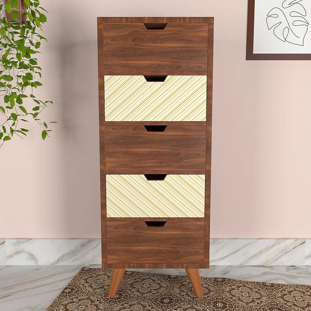 Wooden Chest Of 5 Drawers In Contemporary Highlights