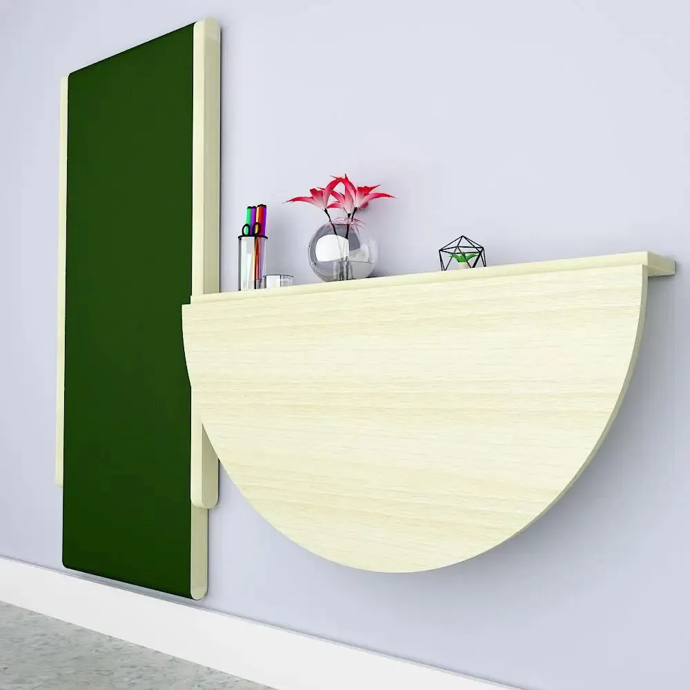 Wooden Decorative Foldable Curve Shape Laptop Study Table &amp; Chair / Laptop Shelf, Nature wood color