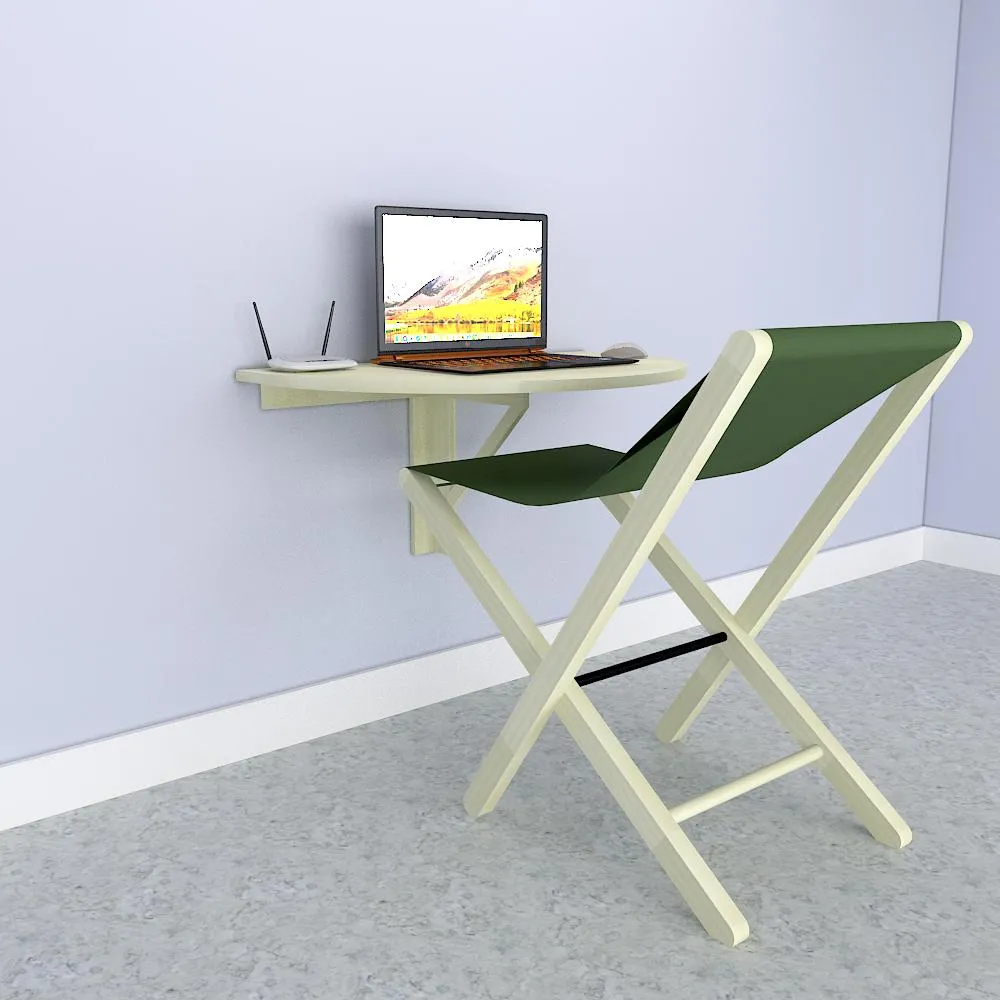 Wooden Decorative Foldable Curve Shape Laptop Study Table &amp; Chair / Laptop Shelf, Nature wood color