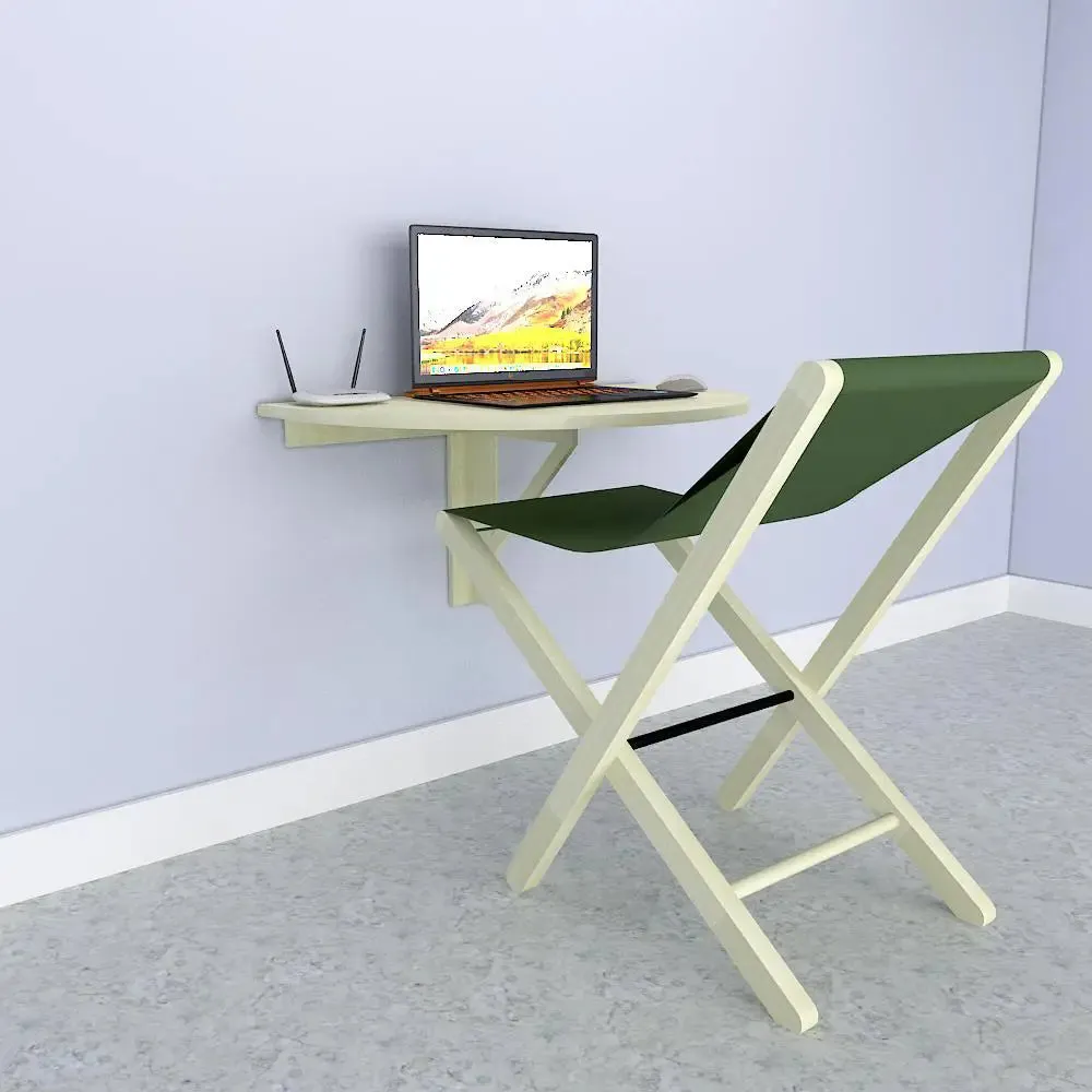 Wooden Decorative Foldable Curve Shape Laptop Study Table &amp; Chair / Laptop Shelf, Nature wood color