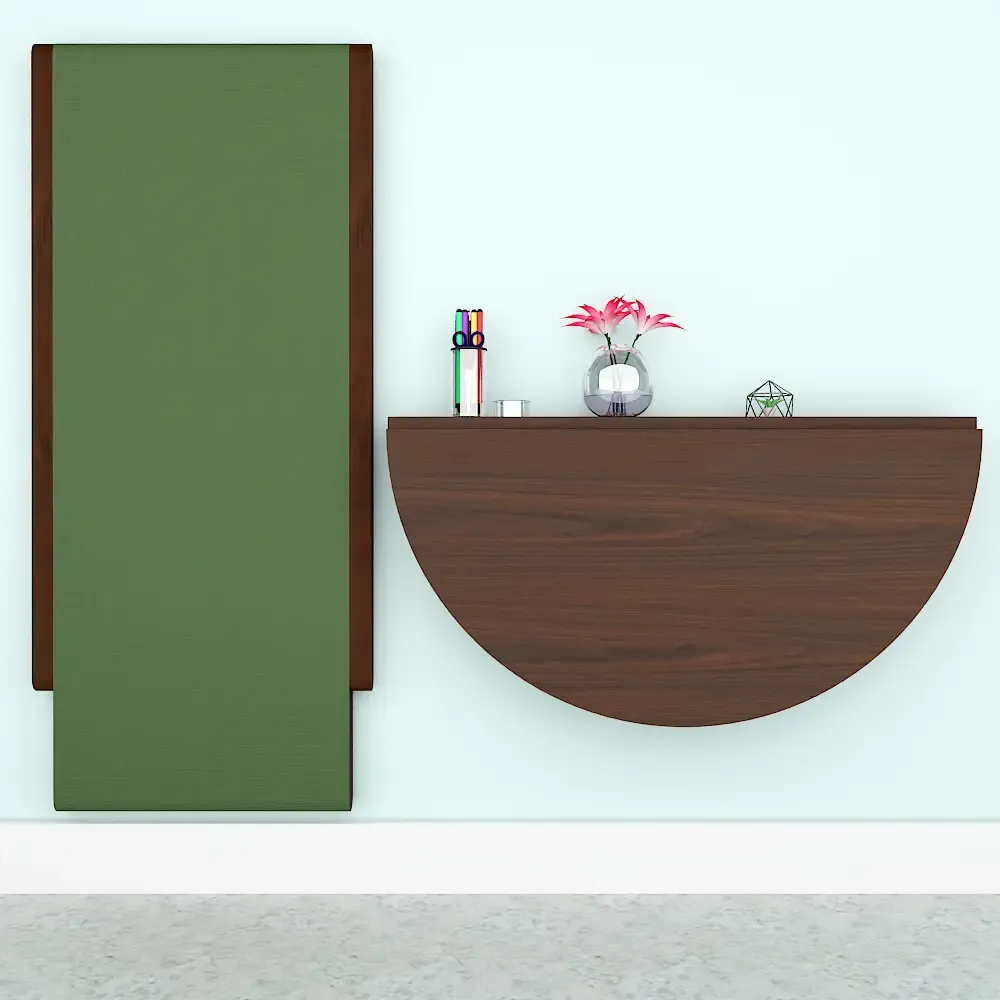 Wooden Decorative Foldable Curve Shape Laptop Study Table &amp; Chair / Laptop Shelf, Walnut Finish