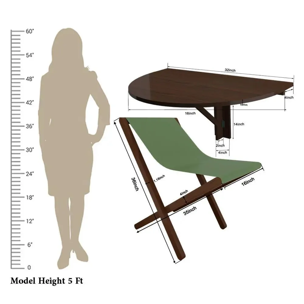 Wooden Decorative Foldable Curve Shape Laptop Study Table &amp; Chair / Laptop Shelf, Walnut Finish