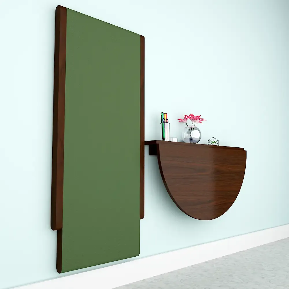 Wooden Decorative Foldable Curve Shape Laptop Study Table &amp; Chair / Laptop Shelf, Walnut Finish