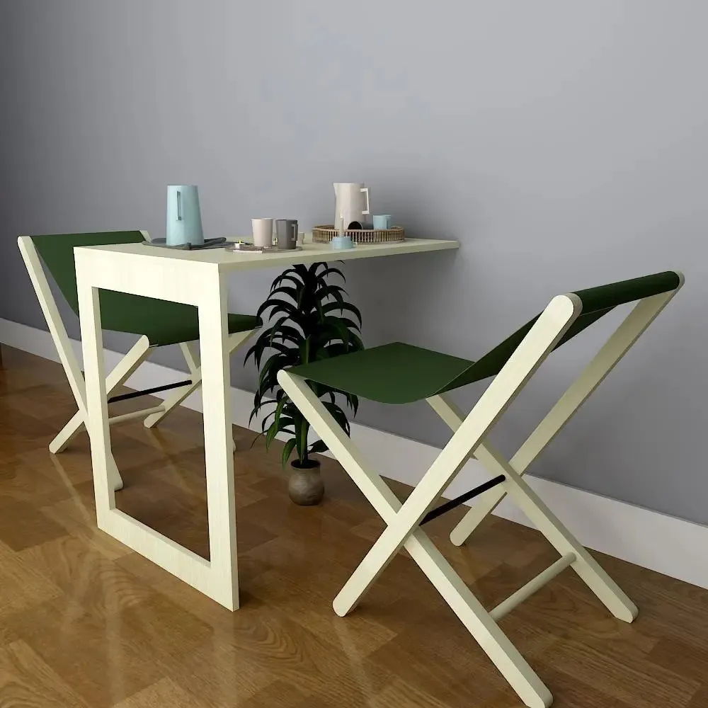 Wooden Decorative Foldable Dining &amp; Study Table &amp; Chair / Dining Shelf, Nature wood color