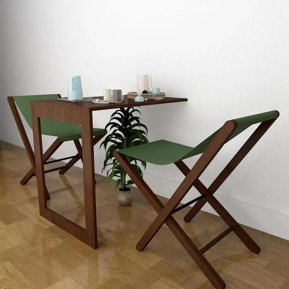 Wooden Decorative Foldable Dining &amp; Study Table &amp; Chair / Dining Shelf, Walnut Finish