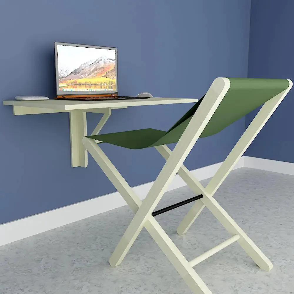 Wooden Decorative Foldable Laptop Study Table &amp; Chair / Laptop Shelf, Nature wood color