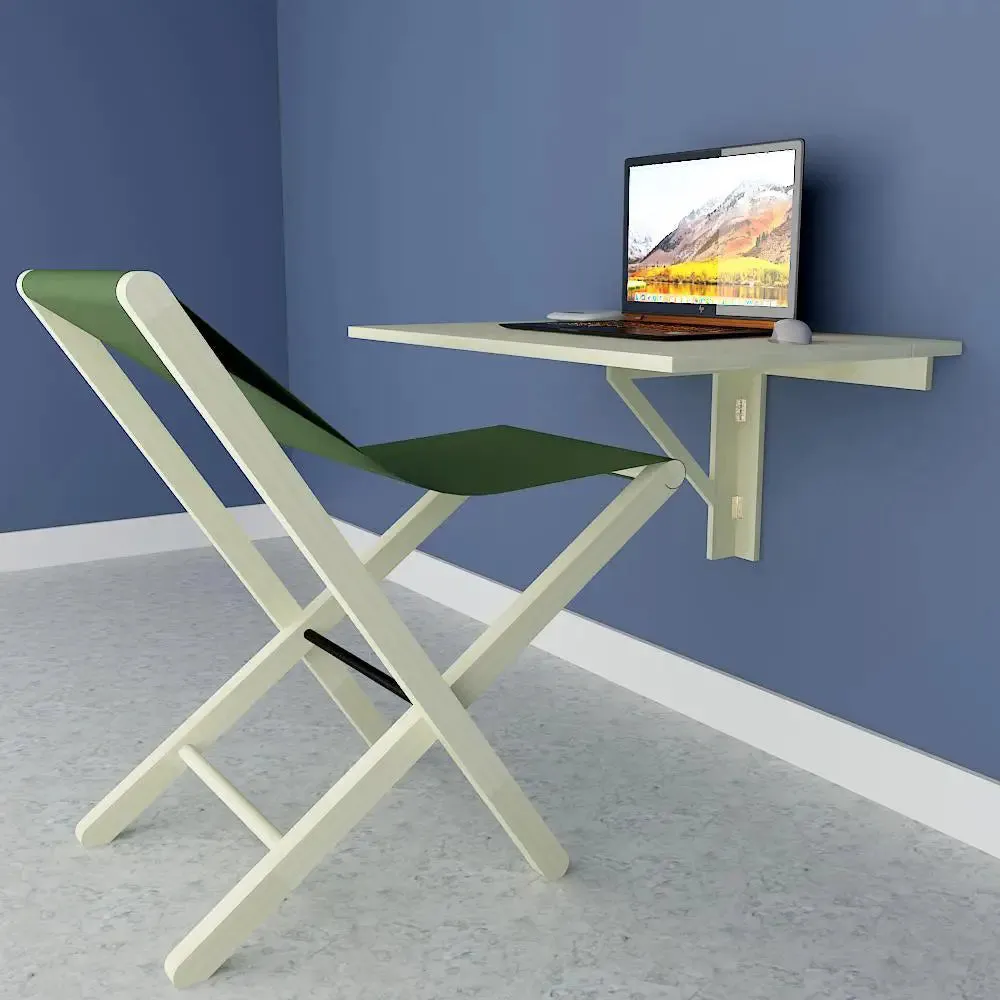 Wooden Decorative Foldable Laptop Study Table &amp; Chair / Laptop Shelf, Nature wood color