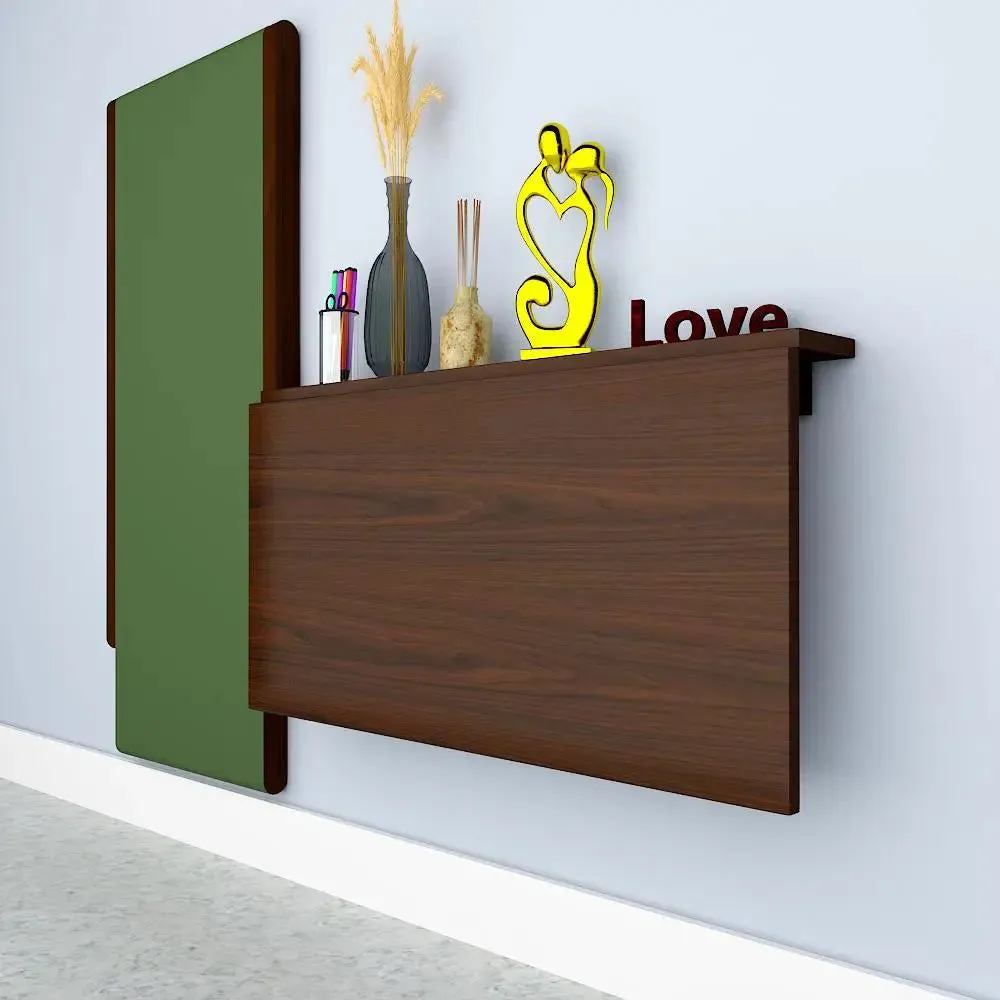 Wooden Decorative Foldable Laptop Study Table & Chair / Laptop Shelf, Walnut Finish
