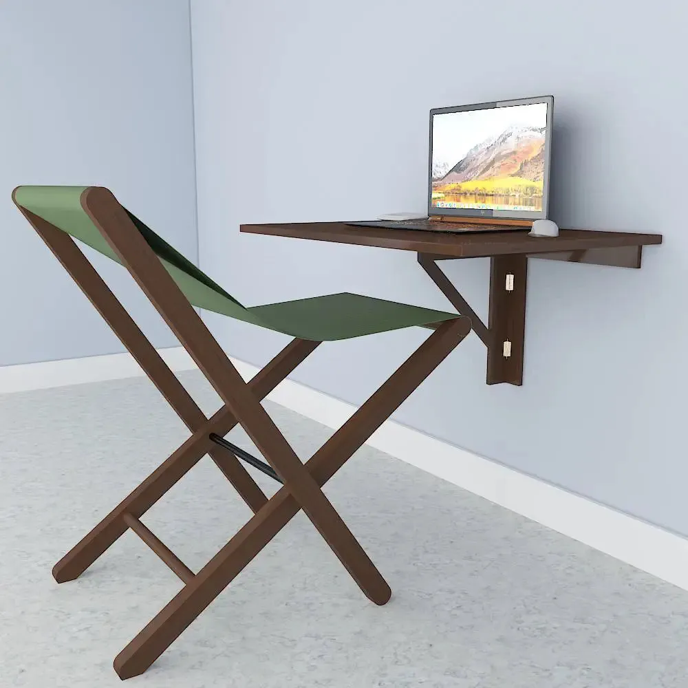 Wooden Decorative Foldable Laptop Study Table & Chair / Laptop Shelf, Walnut Finish