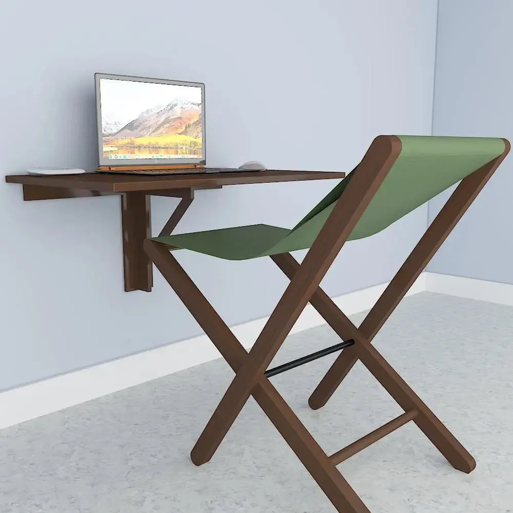 Wooden Decorative Foldable Laptop Study Table &amp; Chair / Laptop Shelf, Walnut Finish