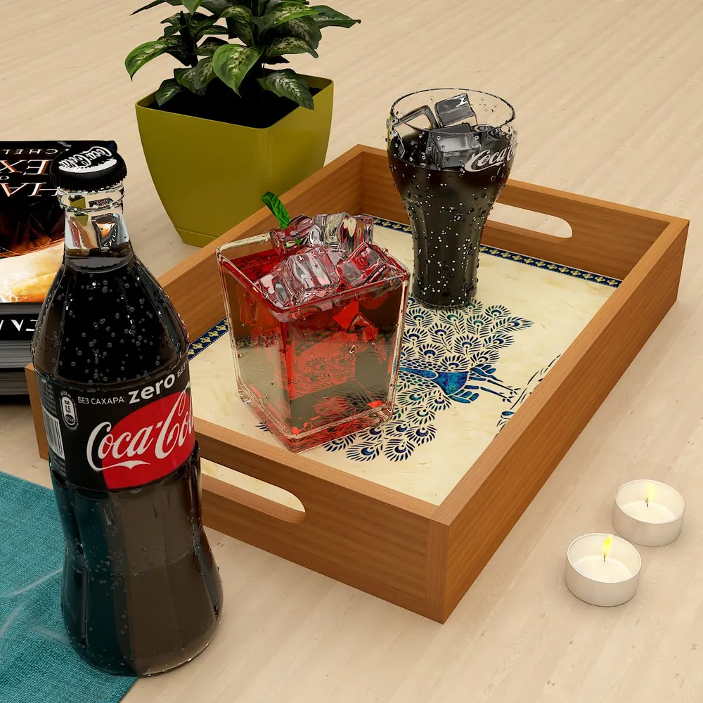 Wooden Designer Serving Tray with Trendy Peacock Design Print