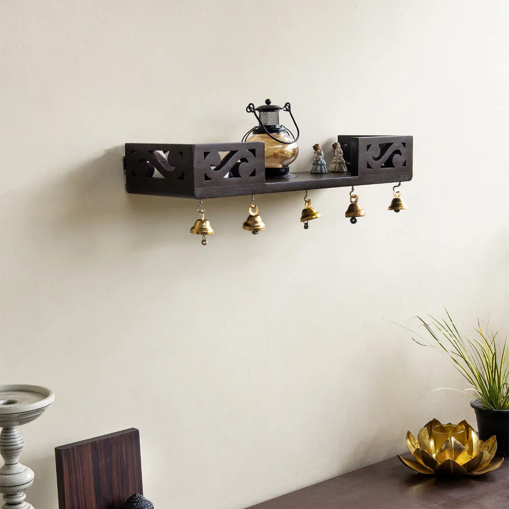 Wooden Designer Wall Shelf With Bells