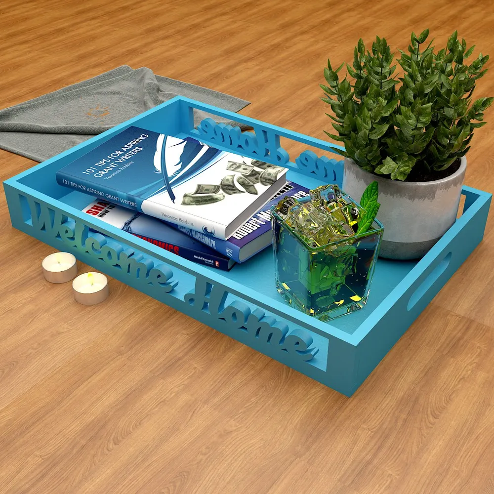 Wooden Fancy Design Serving Tray Blue color