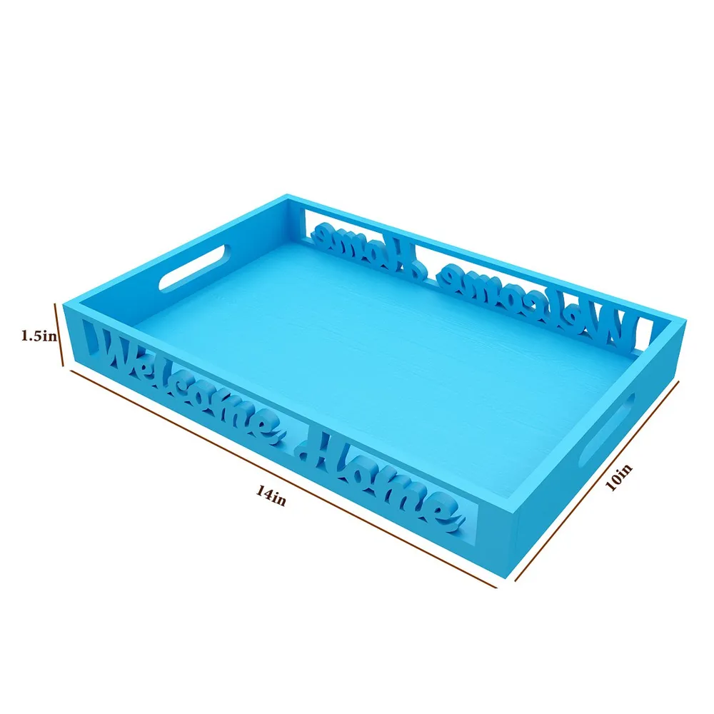 Wooden Fancy Design Serving Tray Blue color