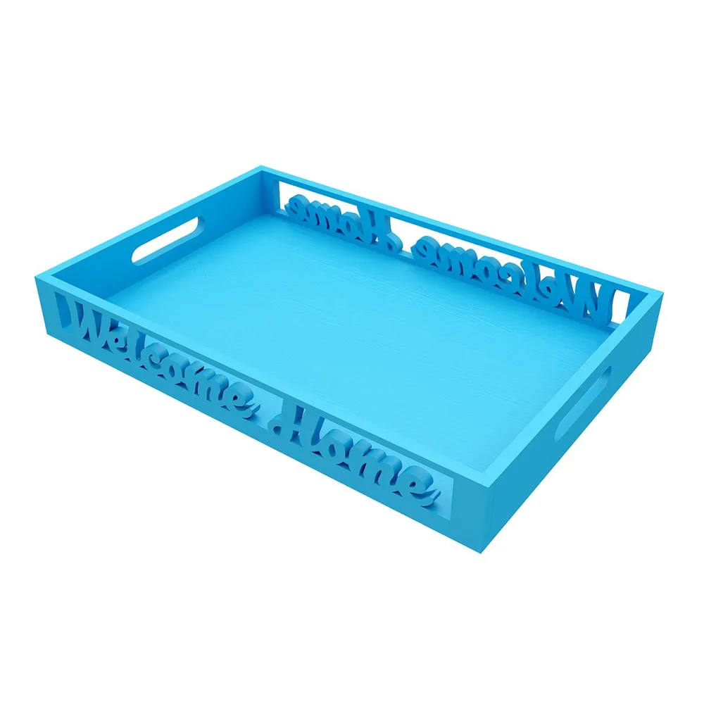Wooden Fancy Design Serving Tray Blue color