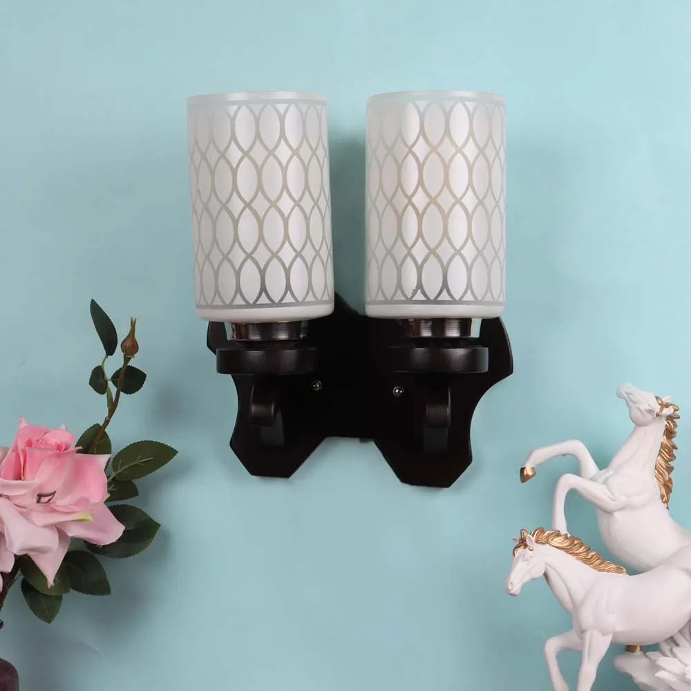 Wooden Fixture Patterned Cylindrical Dual Wall Light Single Piece