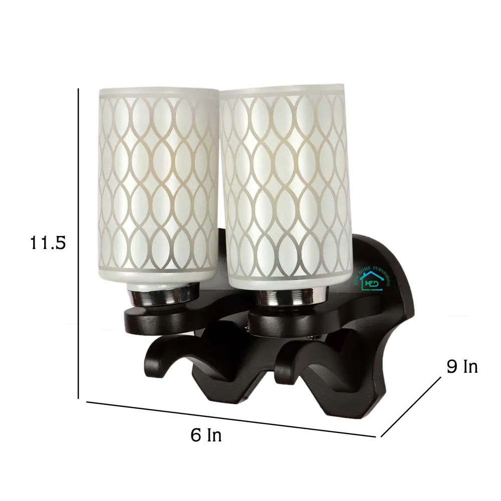 Wooden Fixture Patterned Cylindrical Dual Wall Light Single Piece