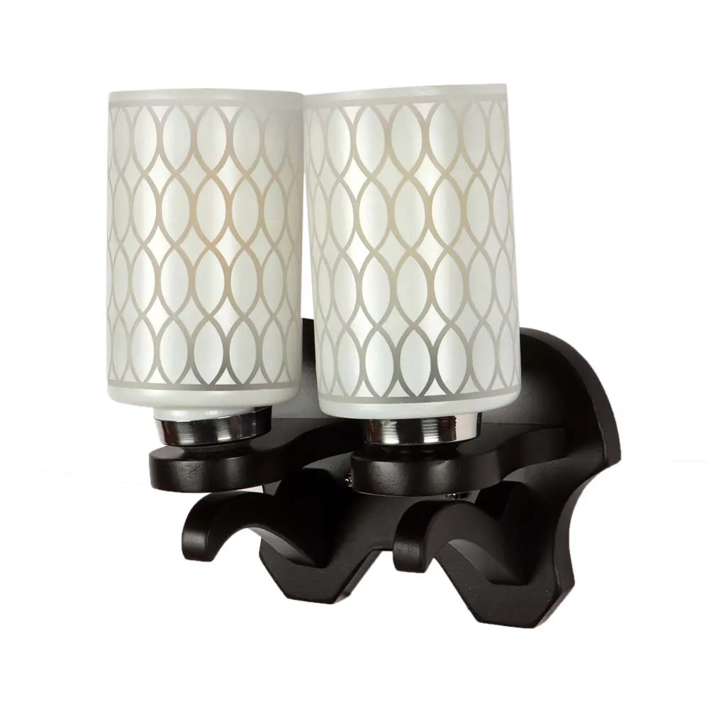 Wooden Fixture Patterned Cylindrical Dual Wall Light Single Piece