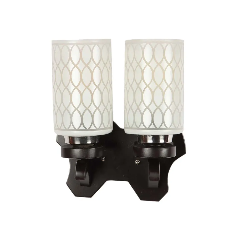 Wooden Fixture Patterned Cylindrical Dual Wall Light Single Piece