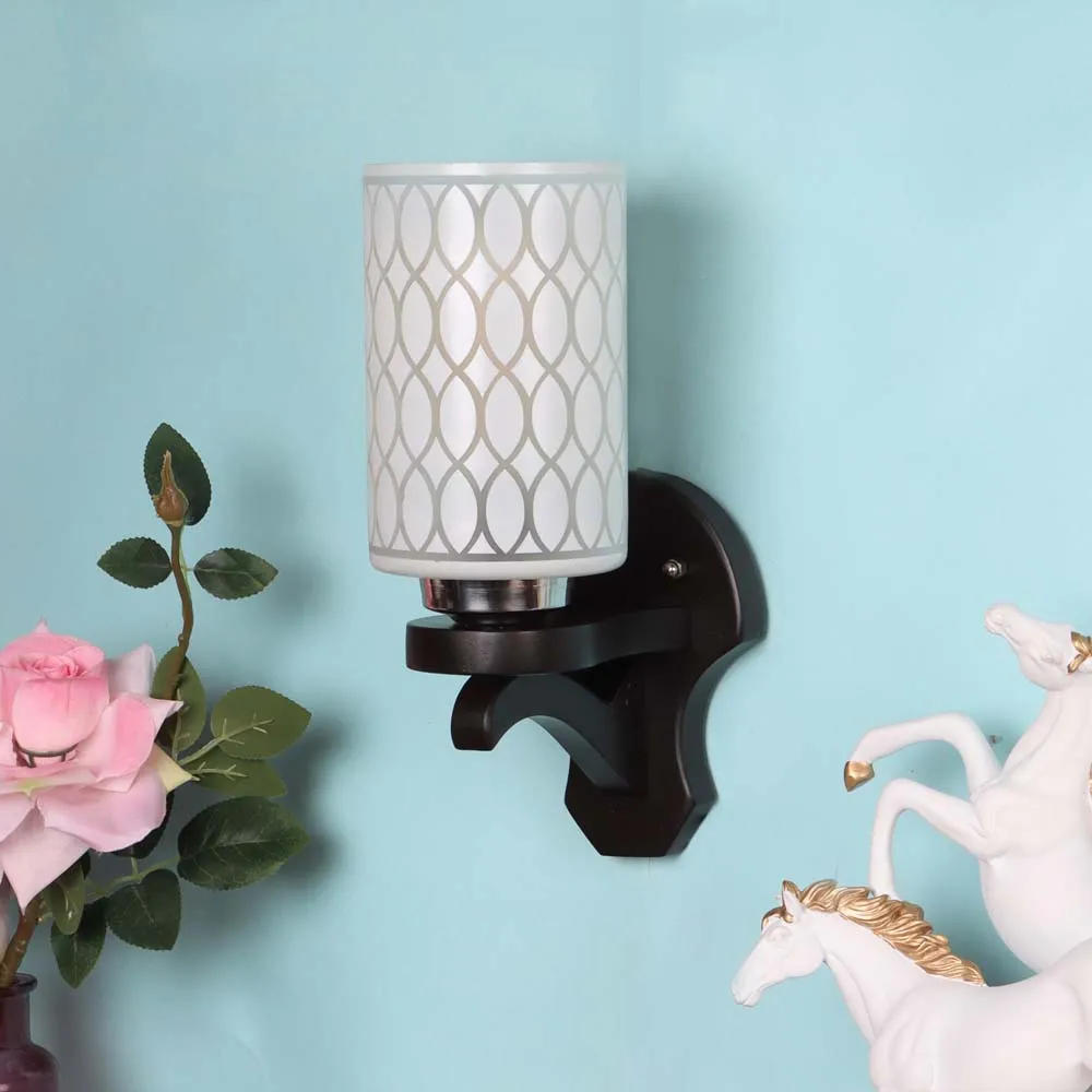 Wooden Fixture Patterned Cylindrical Single Wall Light