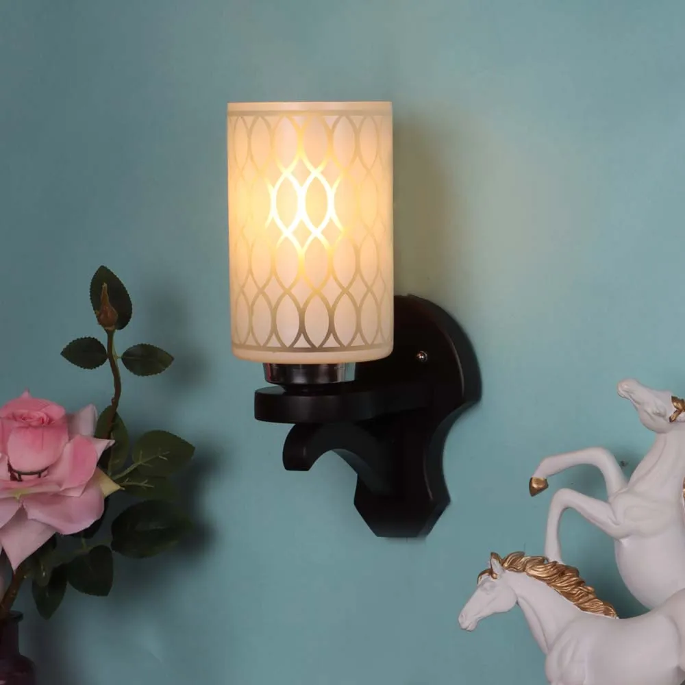 Wooden Fixture Patterned Cylindrical Single Wall Light