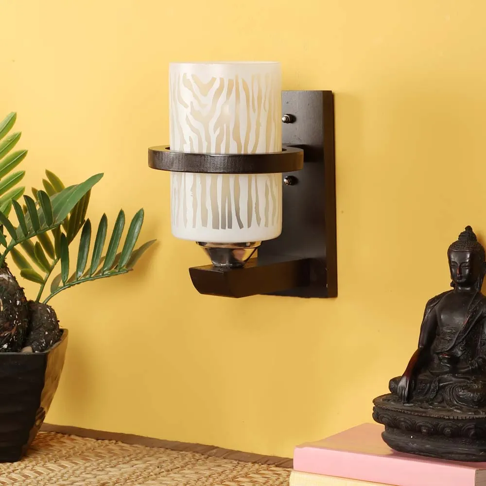 Wooden Frame Encircled Abstract Cylindrical Wall Light