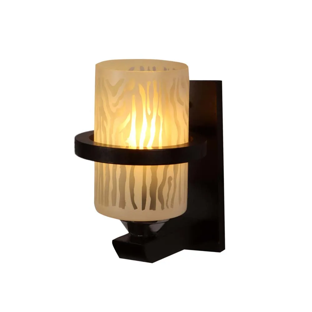 Wooden Frame Encircled Abstract Cylindrical Wall Light