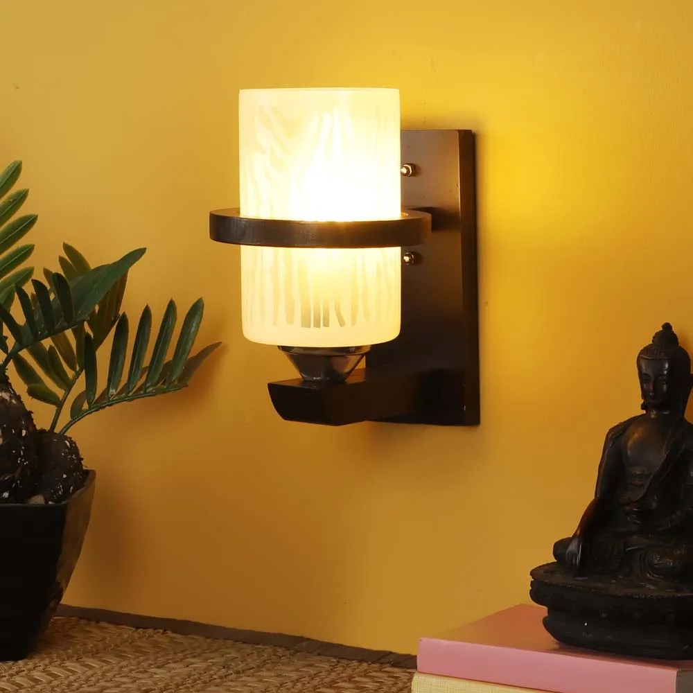 Wooden Frame Encircled Abstract Cylindrical Wall Light