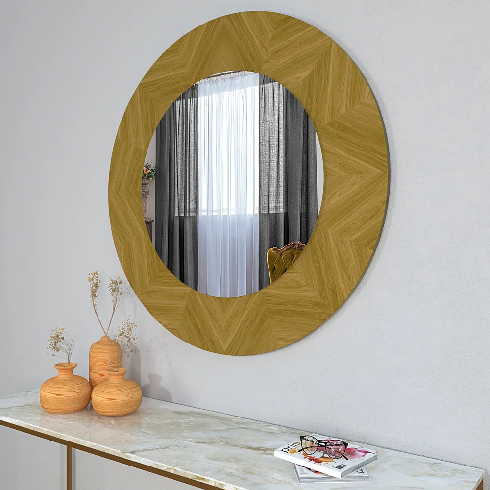 Wooden Framed Designer Round Mirror Small ( 46 CM X 46CM )