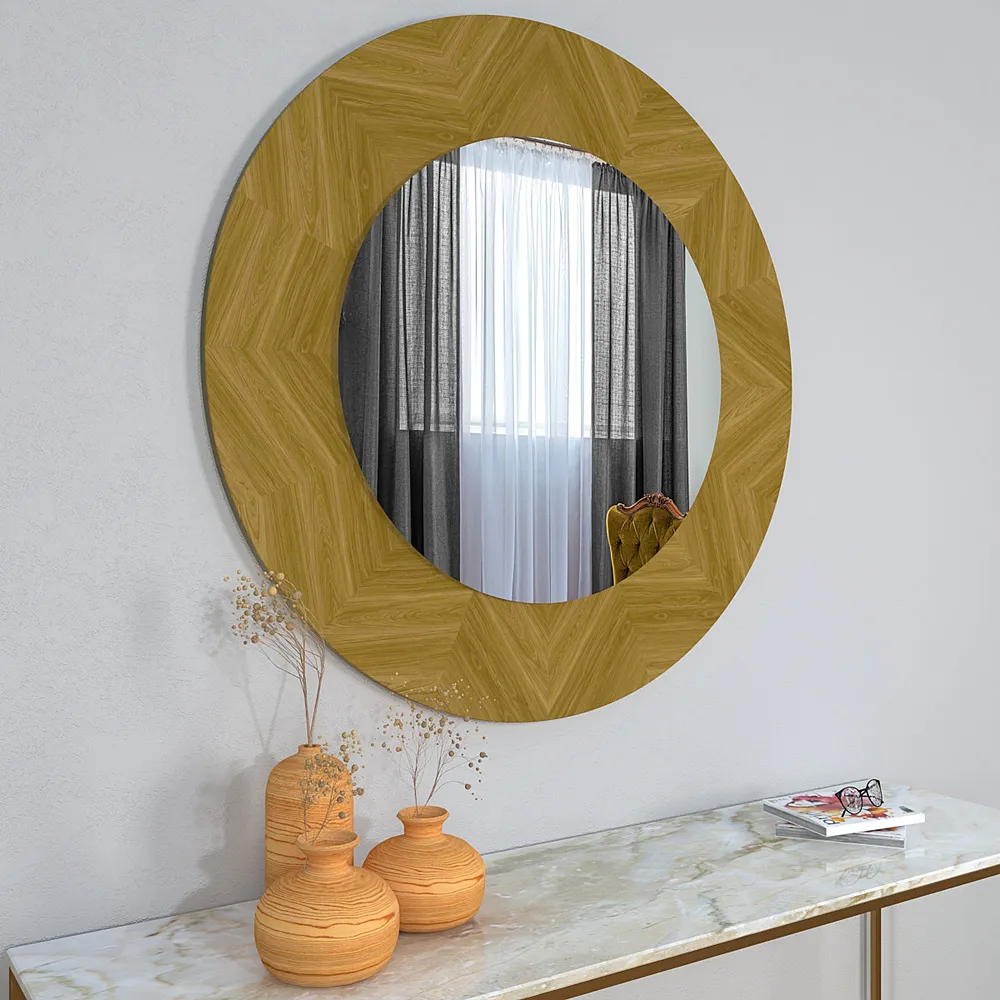 Wooden Framed Designer Round Mirror Small ( 46 CM X 46CM )