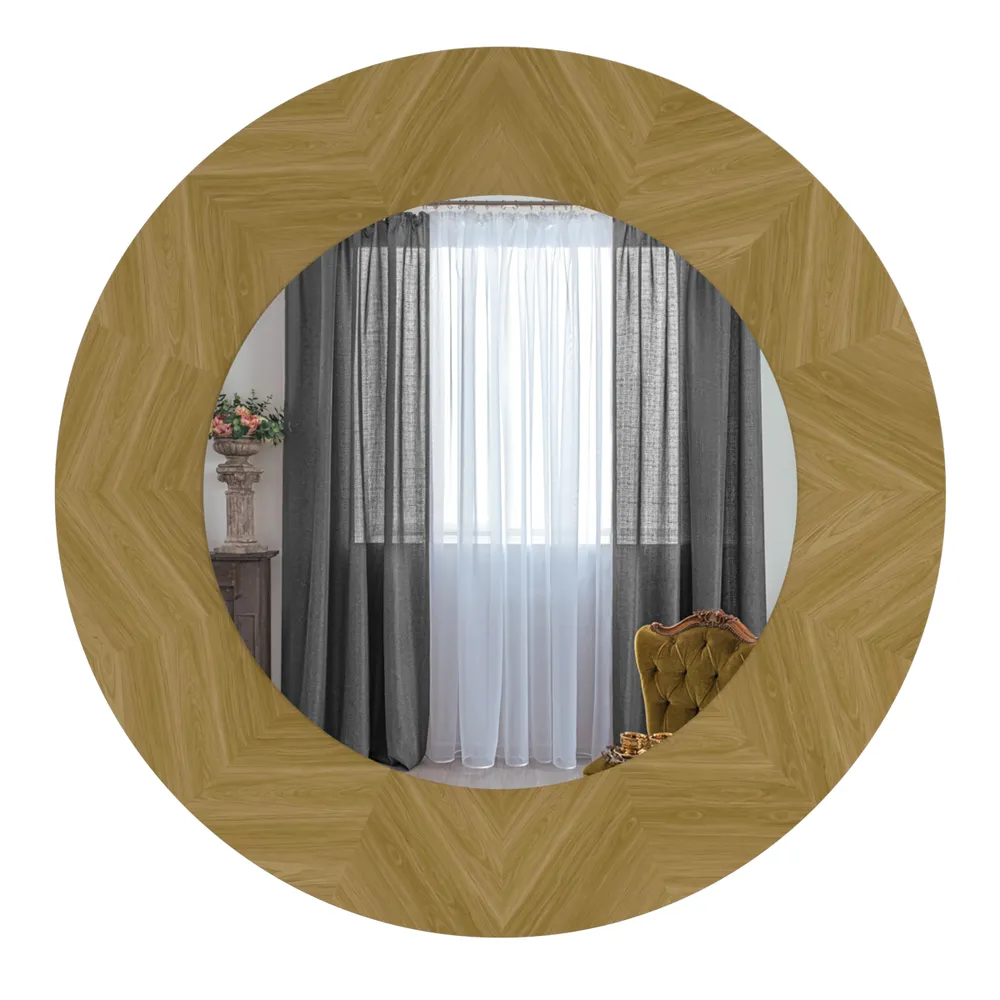 Wooden Framed Designer Round Mirror Small ( 46 CM X 46CM )