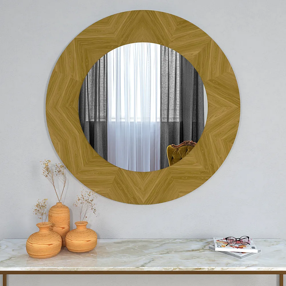 Wooden Framed Designer Round Mirror Small ( 46 CM X 46CM )