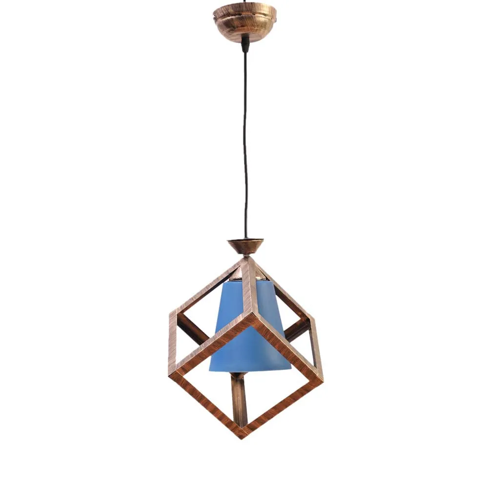 Wooden Motif Cubic Blue Modern Club Single Hanging Light