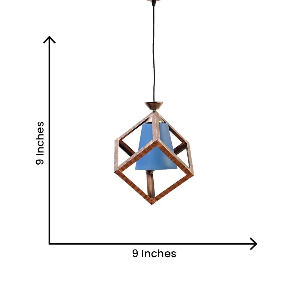 Wooden Motif Cubic Blue Modern Club Single Hanging Light