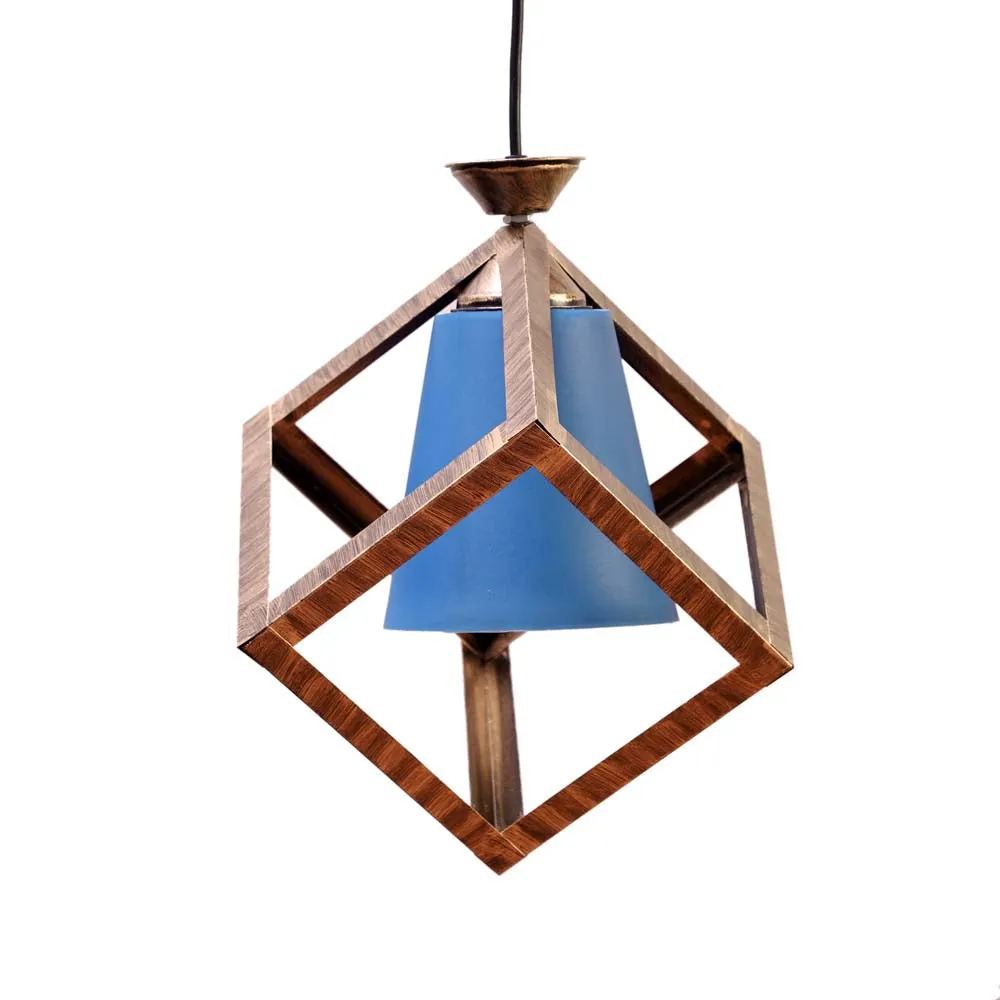 Wooden Motif Cubic Blue Modern Club Single Hanging Light