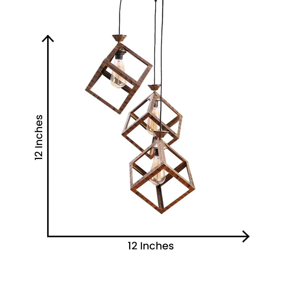 Wooden Motif Cubic filament Modern Club Cluster Hanging Lights