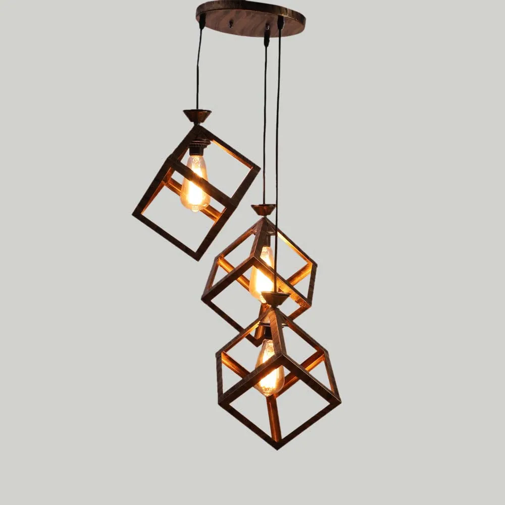 Wooden Motif Cubic filament Modern Club Cluster Hanging Lights