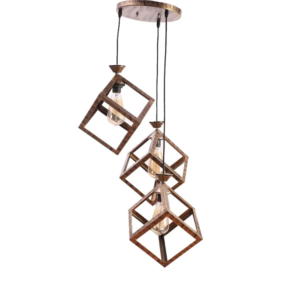Wooden Motif Cubic filament Modern Club Cluster Hanging Lights