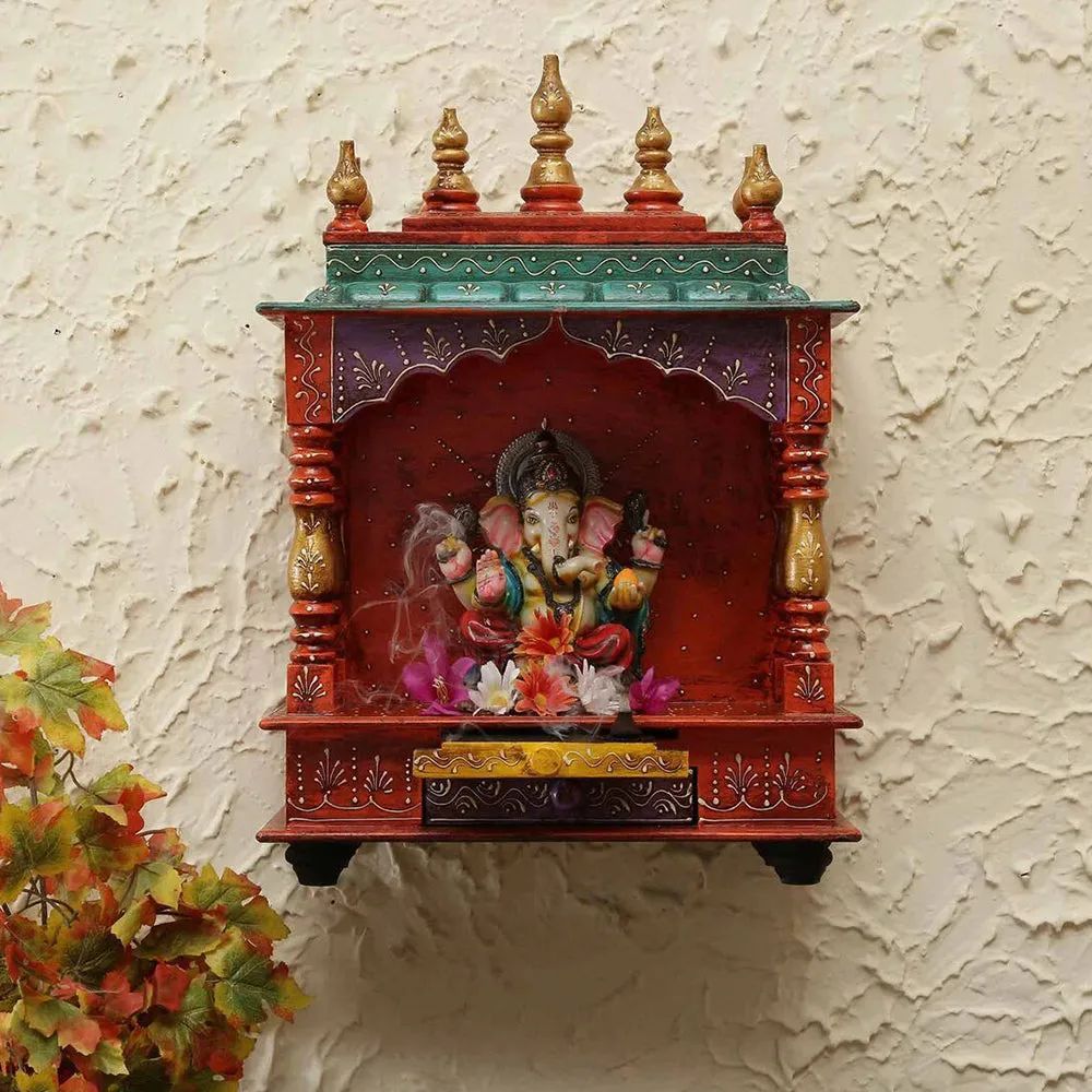 Wooden Small Red Wall Mounted Temple
