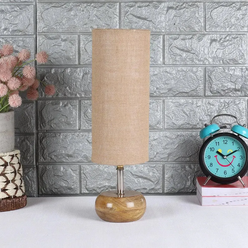Wooden table lamp with Beige Jute Shade